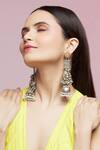 Chaotiq By Arti_Oxidized Studded Jhumka Earrings_Online_at_Aza_Fashions