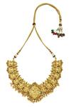 Shop_Chaotiq By Arti_Carved Temple Necklace Jewellery Set_Online_at_Aza_Fashions