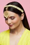 Kiara_Gold Plated Artificial Stones Pearl Embellished Mathapatti _Online_at_Aza_Fashions