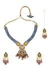 Shop_Khushi Jewels_Meenakari Work Necklace Jewellery Set_at_Aza_Fashions