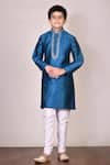 Buy_Petite Pomme_Blue Silk, Cotton Embroidery Kurta Set_at_Aza_Fashions