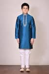 Buy_Petite Pomme_Blue Silk, Cotton Embroidery Kurta Set_Online_at_Aza_Fashions