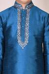Shop_Petite Pomme_Blue Silk, Cotton Embroidery Kurta Set_Online_at_Aza_Fashions