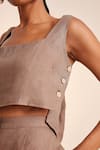 Buy_Cord_Brown Linen Square Neck Crop Top And Pant Set _Online_at_Aza_Fashions