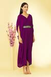 Megha Garg Purple Pure Crepe V Neck Cowl Draped Jumpsuit Online at Aza Fashions Megha Garg_Purple Pure Crepe V Neck Cowl Draped Jumpsuit _Online_at_Aza_Fashions