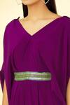 Shop Megha Garg Purple Pure Crepe V Neck Cowl Draped Jumpsuit Online at Aza Fashions Shop_Megha Garg_Purple Pure Crepe V Neck Cowl Draped Jumpsuit _Online_at_Aza_Fashions