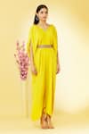Megha Garg Yellow Pure Crepe V Neck Cowl Draped Jumpsuit Online at Aza Fashions Megha Garg_Yellow Pure Crepe V Neck Cowl Draped Jumpsuit _Online_at_Aza_Fashions