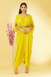 Buy Megha Garg Yellow Pure Crepe V Neck Cowl Draped Jumpsuit Online at Aza Fashions Buy_Megha Garg_Yellow Pure Crepe V Neck Cowl Draped Jumpsuit _Online_at_Aza_Fashions