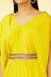 Shop Megha Garg Yellow Pure Crepe V Neck Cowl Draped Jumpsuit Online at Aza Fashions Shop_Megha Garg_Yellow Pure Crepe V Neck Cowl Draped Jumpsuit _Online_at_Aza_Fashions