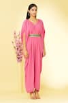 Megha Garg Pink Pure Crepe V Neck Cowl Draped Jumpsuit Online at Aza Fashions Megha Garg_Pink Pure Crepe V Neck Cowl Draped Jumpsuit _Online_at_Aza_Fashions
