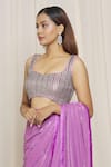 Yoshita Couture_Purple Saree - Georgette With Satin Border Embroidered Jessica Linear Blouse_Online_at_Aza_Fashions