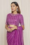 Yoshita Couture_Purple Saree - Georgette With Satin Border Embroidered Thread Suzanna Blouse _Online_at_Aza_Fashions