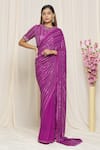 Buy_Yoshita Couture_Purple Saree - Georgette With Satin Border Embroidered Thread Suzanna Blouse _Online_at_Aza_Fashions