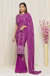 Shop_Yoshita Couture_Purple Saree - Georgette With Satin Border Embroidered Thread Suzanna Blouse _Online_at_Aza_Fashions