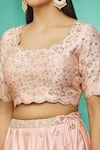 Shop Surbhi Shah Peach Dupatta Organza, Lehenga And Blouse Spun Hand Embroidered Set Online at Aza Fashions Shop_Surbhi Shah_Peach Dupatta Organza, Lehenga And Blouse Spun Hand Embroidered Set _Online_at_Aza_Fashions