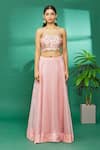 Buy_Surbhi Shah_Pink Jacket And Bustier Pure Spun Silk Embroidered Hand & Lehenga Skirt Set _Online_at_Aza_Fashions