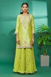 Surbhi Shah_Green Dupatta Organza, Kurta And Skirt Spun Hand Embroidered & Set_at_Aza_Fashions