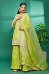 Surbhi Shah_Green Dupatta Organza, Kurta And Skirt Spun Hand Embroidered & Set_Online_at_Aza_Fashions
