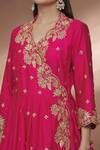 Shop_Surbhi Shah_Pink Dupatta Organza, Spun Silk Bead, Floral Embroidered Angarkha Set_Online_at_Aza_Fashions