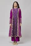 Surbhi Shah_Purple Pure Spun Silk Embroidery Floral Full Sleeve Kurta And Pant Set  _Online_at_Aza_Fashions