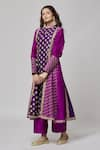 Surbhi Shah_Purple Pure Spun Silk Embroidery Floral Full Sleeve Kurta And Pant Set  _at_Aza_Fashions