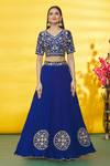 Surbhi Shah_Blue Silk, Organza Embroidery Asymmetric Floral Border Lehenga Set_Online_at_Aza_Fashions