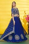 Buy_Surbhi Shah_Blue Silk, Organza Embroidery Asymmetric Floral Border Lehenga Set_Online_at_Aza_Fashions