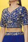 Shop_Surbhi Shah_Blue Silk, Organza Embroidery Asymmetric Floral Border Lehenga Set_Online_at_Aza_Fashions