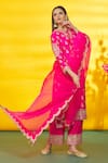 Shop_Surbhi Shah_Pink Silk, Organza Embroidery Round Neck Floral Kurta Set _Online_at_Aza_Fashions