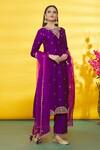 Buy_Surbhi Shah_Magenta Pure Spun Silk Embroidery Scallop Round Hem Kurta Pant Set  _Online_at_Aza_Fashions