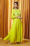 Shop_Alaya Advani_Green Anarkali Chanderi Embroidered Crystal Embellished Yoke With Dupatta _Online_at_Aza_Fashions