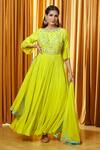 Shop_Alaya Advani_Green Anarkali Chanderi Embroidered Crystal Embellished Yoke With Dupatta 