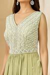 Buy_Ariyana By Aza_Green Crepe, Net Embroidery V-neck Anarkali Palazzo Set _Online_at_Aza_Fashions