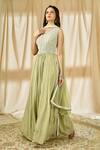 Buy_Ariyana By Aza_Green Crepe, Net Embroidery V-neck Anarkali Palazzo Set _at_Aza_Fashions