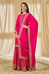 Shop_Alaya Advani_Pink Chinnon Embroidery Lotus Round Kurta Sharara Set For Women_Online_at_Aza_Fashions