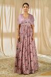 Alaya Advani_Purple Natural Crepe Printed And Embroidered Floral V Neck Gown For Women_Online_at_Aza_Fashions