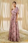 Buy_Alaya Advani_Purple Natural Crepe Printed And Embroidered Floral V Neck Gown For Women_Online_at_Aza_Fashions