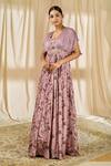 Shop_Alaya Advani_Purple Natural Crepe Printed And Embroidered Floral V Neck Gown For Women_Online_at_Aza_Fashions