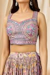 Shop_Alaya Advani_Purple Blouse Dola Silk Printed Flower V Neck Lehenga Set _Online_at_Aza_Fashions