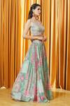 Buy_Aariyana Couture_Green Crepe, Silk, Net, Denim Tassels, Mosaic Print Lehenga Set With Choli_Online_at_Aza_Fashions