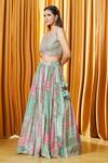 Shop_Aariyana Couture_Green Crepe, Silk, Net, Denim Tassels, Mosaic Print Lehenga Set With Choli_Online_at_Aza_Fashions