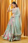 Buy_Aariyana Couture_Green Crepe, Silk, Net, Denim Tassels, Mosaic Print Lehenga Set With Choli_at_Aza_Fashions
