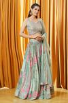 Shop_Aariyana Couture_Green Crepe, Silk, Net, Denim Tassels, Mosaic Print Lehenga Set With Choli