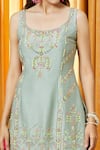 Alaya Advani_Grey Kurta Chanderi Embroidered Crystal U Neck Bead With Tiered Sharara Set _at_Aza_Fashions