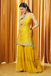 Buy_Alaya Advani_Yellow Kurta: Chanderi Embroidered Chevron Pattern Sharara Set For Women_Online_at_Aza_Fashions
