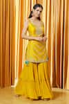 Shop_Alaya Advani_Yellow Kurta: Chanderi Embroidered Chevron Pattern Sharara Set For Women_Online_at_Aza_Fashions
