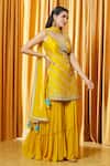 Shop_Alaya Advani_Yellow Kurta: Chanderi Embroidered Chevron Pattern Sharara Set For Women