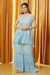 Alaya Advani_Sky Blue Kurta Chanderi Embroidered Crystal Jacket Peplum Set With Asymmetric_at_Aza_Fashions