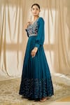 Buy_Alaya Advani_Blue Chanderi Floral Embroidered Gown_Online_at_Aza_Fashions