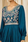 Alaya Advani_Blue Chanderi Floral Embroidered Gown_at_Aza_Fashions